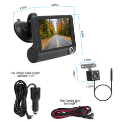 1296P Car DVR Dash Camera 4In 3 Lens Vehicle Driving Recorder Seamless Recording