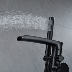 Single-Handle Freestanding Floor Mount Roman Tub Faucet Bathtub Filler with Hand Shower in Matte Black