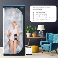 Full Size Portable Black Steam Sauna tent–Personal Home Spa, with Steam Generator, Remote Control, Foldable Chair, Timer and PVC Pipe Connector Easy to Install.Fast heating, with FCC Certification