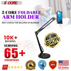 5 Core Desktop Cell Phone Holder 28 Inch Universal Phone Stand Overhead Camera Mount Flexible 360° Rotation Long Arm Bracket for 4-6.7in Phone Holder for Bed Office Kitchen ARM MOB