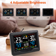 Electric Weather Station Snooze Alarm Clock Wireless Sensor Indoor Outdoor Thermometer Humidity Weather Forecast Temperature Frost Alert with Backlight 7 Languages Switchable