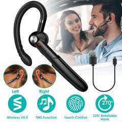 Unilateral Wireless V5.0 Business Earpiece Rechargeable Wireless in-Ear Headset with Hook for Car Driving Phone Call Office