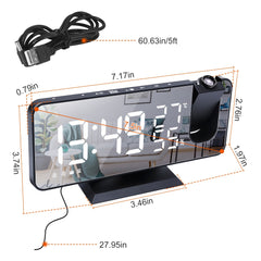 Projection Alarm Clock with Radio Function 7.5In Mirror LED Digital Alarm Clock