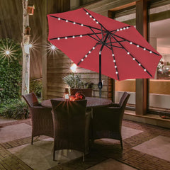 9' Solar Umbrella 32 LED Lighted Patio Umbrella Table Market Umbrella with Push Button Tilt/Crank Outdoor Umbrella for Garden, Deck, Backyard and Pool, Red