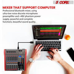 5 Core Audio Mixer 6 Channel DJ Mixing Board Professional Bluetooth USB Analog Mezclador De Audio w Phantom Power Rackmount Console for Live Recording Podcast Karaoke - MX 6CH