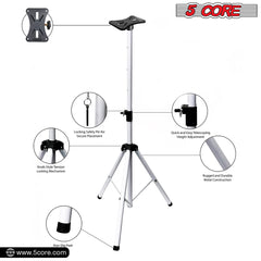 5 Core Speaker Stand Tripod Tall Height Adjustable Heavy Duty DJ Light Floor Stands Universal 35mm Pole Mount PA Studio Monitor Large Subwoofer Support - SS HD WH BAG