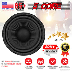 5 Core 5" Inch Mid Range Speaker System for Car 2 Pack Black Pro Series 200W Speakers 4 Ohm, 20W RMS and 30 oz Magnet Car Replacement Speakers - CS-05 MR Pair