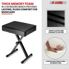 5 Core Keyboard Bench Height Adjustable Piano Chair Thick Padded Music Stool Heavy Duty Seat for Pianist Drum Guitar Player