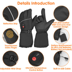 Electric Heated Gloves Battery Powered USB Touchscreen Thermal Gloves Windproof Winter Hands Warmer Unisex for Outdoor Motorcycle Cycling Skiing Skating