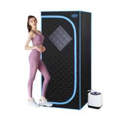 Full Size Portable Black Steam Sauna tent–Personal Home Spa, with Steam Generator, Remote Control, Foldable Chair, Timer and PVC Pipe Connector Easy to Install.Fast heating, with FCC Certification