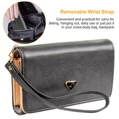 Women Wristlet Wallet PU Leather Lady Purse Credit Card Holder 4 Card Slots 3 Money Pouches 1 Coin Pocket