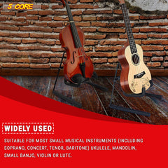 5 Core Ukulele Stand Black A Frame Holder | Lightweight Floor Stand for Uku, Mini Guitar, Banjo, Mandolin, Violin, Black | Anti-Slippery Base | Premium Thick Sponge Padded Arms Metal Body - GSS UKU