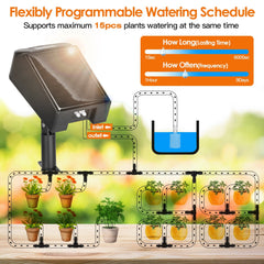 Automatic Solar Powered Drip Irrigation System Kit Rechargeable Plant Programmable Watering Timer Device Up to 15 Plants For Indoor Outdoor Patio Garden Greenhouse