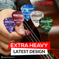 5 Core Guitar Picks 20 Pcs | Guitar Pick for Bass, Electric, Acoustic| Extra Heavy Gauge Durable Premium Celluloid Guitar Picks 1.2mm| 4xRed, 4xGreen, 4xWhite, 4xPurple, 4xBlue- G PICK EXH RGWPB 20PK