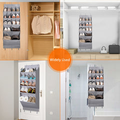 16 Pockets Over The Door Shoe Organizer 5 Tier Shoe Rack for Door with 6 Hooks Behind Door Hanging Storage Shelf for Shoes Toys Towels Bags Bedroom Bathroom