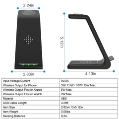 15W 3 in 1 Wireless Charger Dock Fast Charging Station Stand Holder