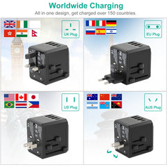 Universal Travel Power Adapter All in One AC Power Plug Adapter International Wall Charger with 4 Charging Ports for Phones Tablets Cameras US UK EU AU Plug