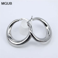 Smooth Exquisite Big Circle Hoop Earrings for Women Girl Wedding Party Stainless Steel Jewelry