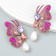 Fancy Alloy Butterfly Earrings with Diamond and Pearl Drop Earrings