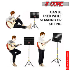 5 Core Sheet Music Stand Dual Use Professional Portable Music Stand, Metal Desktop Tripod Music Book Stand & Orchestral Sheet Stand Folding Adjustable Sturdy Heavy Duty for Performance & Band-MUS YLW