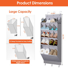 16 Pockets Over The Door Shoe Organizer 5 Tier Shoe Rack for Door with 6 Hooks Behind Door Hanging Storage Shelf for Shoes Toys Towels Bags Bedroom Bathroom