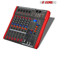 5 Core Audio Mixer 6 Channel DJ Mixing Board Professional Bluetooth USB Analog Mezclador De Audio w Phantom Power Rackmount Console for Live Recording Podcast Karaoke - MX 6CH