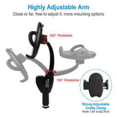 360 Degree Rotation Car Phone Mount 3.1A Dual USB Cigarette Lighter Phone Holder Universal