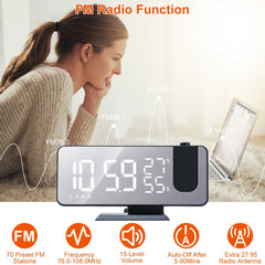 Projection Alarm Clock with Radio Function 7.5In Mirror LED Digital Alarm Clock