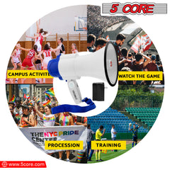 5 Core Megaphone Speaker Portable • 30W Bullhorn w Siren • Adjustable Volume Bull Horn • 800 Feet Range • Battery Powered Handheld Mega Phone for Coaches Safety Drill- 8R-USB-WB