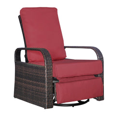 Outdoor Patio Rattan Wicker Swivel Recliner Chair;  Adjustable Reclining Chair 360° Rotating with Water Resistant Cushions