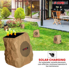 5 Core Outdoor Speakers Bluetooth Waterproof Linkable TWS 10W RMS Pool Patio Garden Wireless Subwoofer Outside Solar Rock Speaker w LED Light All Season Use - GRDNSPK SP BRWN