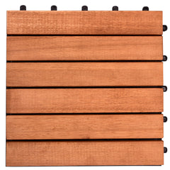 Outdoor Patio 6-Slat Eucalyptus Interlocking Deck Tile (Set of 10 Tiles)