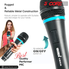 5 Core Handheld Wired Microphone Premium Dynamic Neodymium Unidirectional Mic W/Mesh Grille Metal Body ON/Off Switch 16ft Detachable Cable Suited for Singing, Speech, Karaoke with Clip + Bag- ND 26X