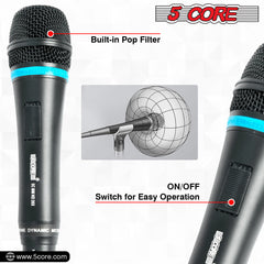 5 Core Handheld Wired Microphone Premium Dynamic Neodymium Unidirectional Mic W/Mesh Grille Metal Body ON/Off Switch 16ft Detachable Cable Suited for Singing, Speech, Karaoke with Clip + Bag- ND 26X