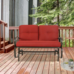 Patio Swing Glider Bench Outdoor Cushioed 2 Person Rocking Chair Garden Loveseat;  Brick Red