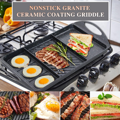 3 in 1 Flat Top Grill Griddle,Griddle Pan for Stove Top Double Burner Grill,Aluminum Pancake Griddle,Non-Stick Top Griddle Grill Compatible with All Stoves,Griddle For Camping/Indoor,Dishwasher Safe