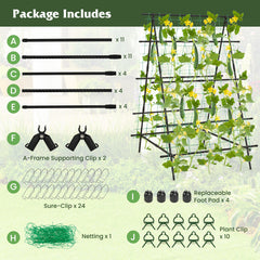 A-Frame Garden Cucumber Trellis with Netting for Climbing Plants Outdoor