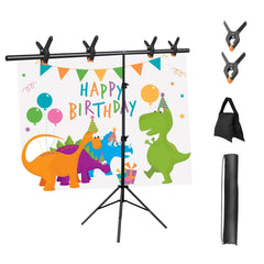 5×6.5FT T-Shape Photo Video Backdrop Stand Heavy Duty Background Stand Adjustable Photography Backdrop Stand with 6 Spring Clamps Sandbag Carry Bag for Studio Party Wedding