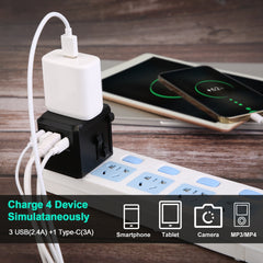 Universal Travel Power Adapter All in One AC Power Plug Adapter International Wall Charger with 4 Charging Ports for Phones Tablets Cameras US UK EU AU Plug