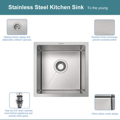 14 x 14 Inch Undermount Kitchen Sink, 16 Gauge Stainless Steel Wet Bar or Prep Sinks Single Bowl