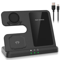 3 In 1 Fast Wireless Charger for Qi-enabled Phones Earphones Watches Wireless Charging Station