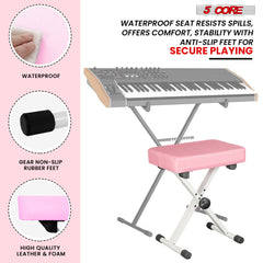 5 Core Keyboard Bench Height Adjustable Piano Chair Thick Padded Music Stool Heavy Duty Seat - KBB PNK HD