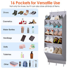 16 Pockets Over The Door Shoe Organizer 5 Tier Shoe Rack for Door with 6 Hooks Behind Door Hanging Storage Shelf for Shoes Toys Towels Bags Bedroom Bathroom