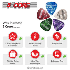 5 Core Guitar Picks 20 Pcs | Guitar Pick for Bass, Electric, Acoustic| Extra Heavy Gauge Durable Premium Celluloid Guitar Picks 1.2mm| 4xRed, 4xGreen, 4xWhite, 4xPurple, 4xBlue- G PICK EXH RGWPB 20PK