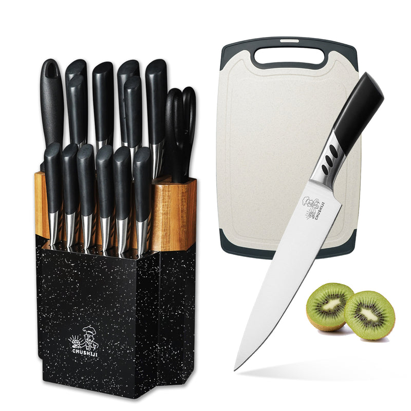 CHUSHIJI Knife set 16 Knife holder set Kitchen knife set Stainless steel knife set with blocks - Knife set Sharpening knife holder set Kitchen scissors Cutting board