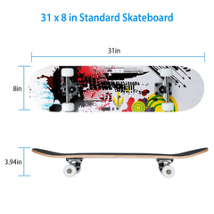 31x8in Skateboards Complete Standard Skate Boards For Girls Boys Beginner 9 Layers Maple Concave Skateboard For Kids Youth Teens